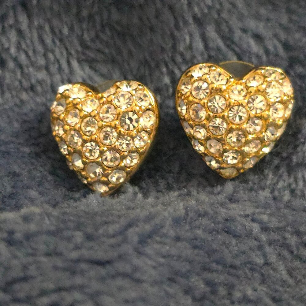 Swarovski Pave Crystal Gold-Tone Heart Stud Earrings - Picture 7 of 9
